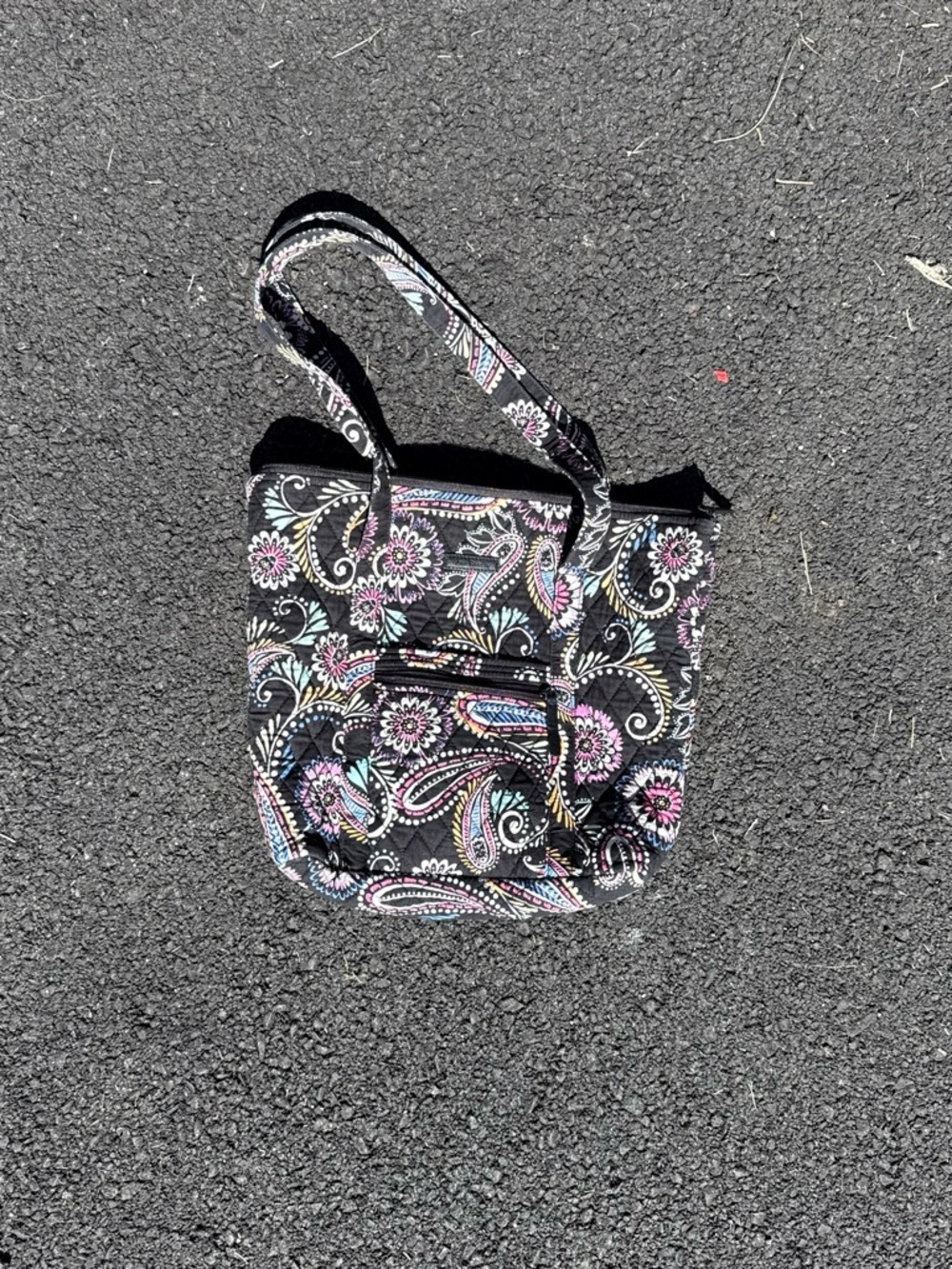 Vera Bradley Black Paisley Floral Shoulder Bag with Pink & Blue Accents